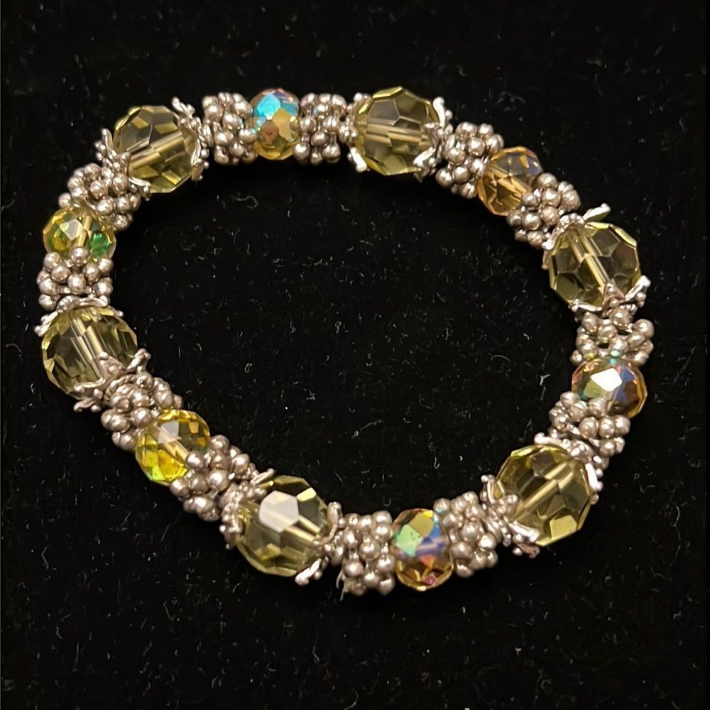 Yellow and silver bead stretch bracelet
